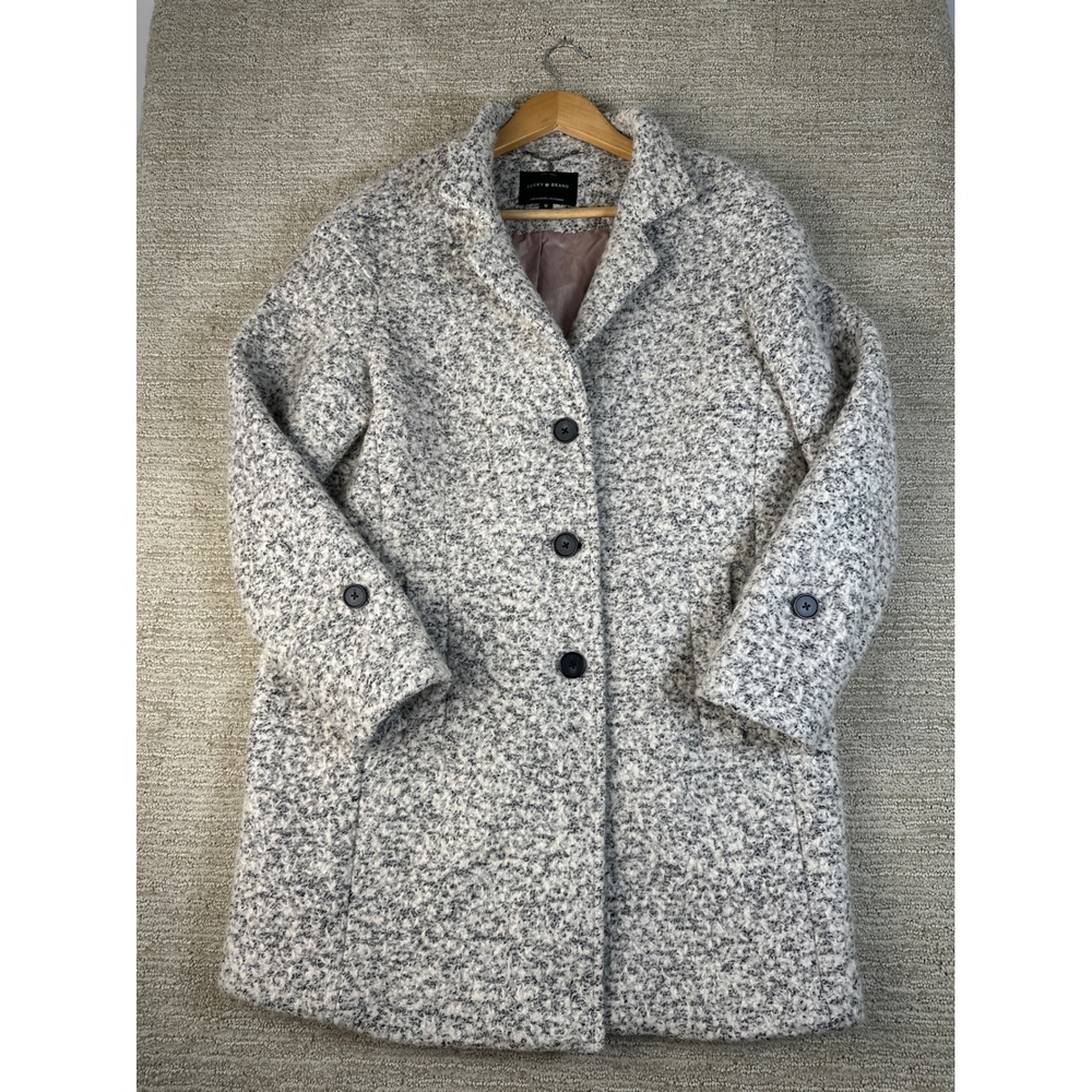 Lucky Brand Womens Grey White Boucle Wool Blend Car Coat Jacket RN79675 Medium